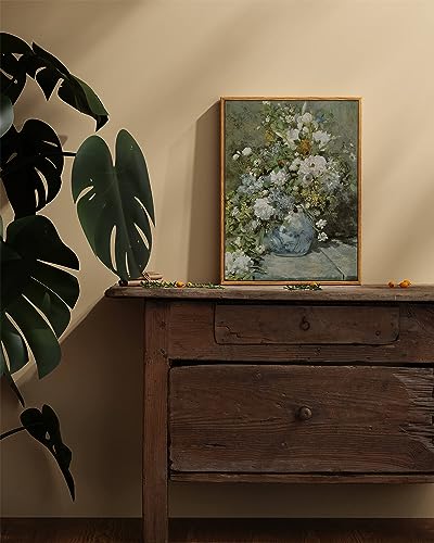 Image of ARPEOTCY Framed Canvas Print Wall Art Decor, French Vintage Flower Spring Botanical Wall Art Home Decor, Ceramic Vase Floral Oil Painting for Living Room, Office Shelf Decoration, 12x16 inch
