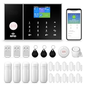 WiFi Kit de Alarma de Seguridad para el hogar Inteligente, gsm Sistema de Alarma inalámbrico para el hogar, Soporte SMS Push/Alarma de conexión de aplicación (Kit de 24 Piezas)