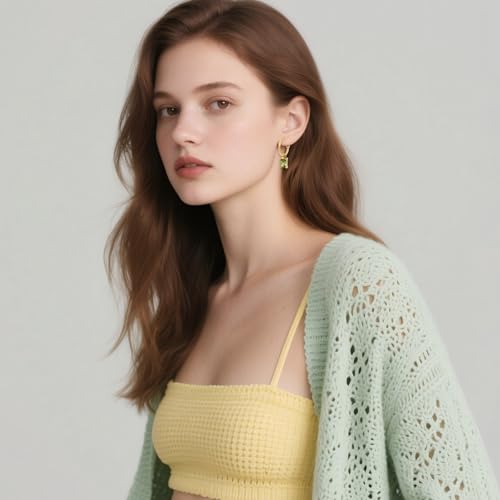 5 * 7mm Emerald-cut Birthstone Earrings for Women 18K Gold Half Hoop Dangle Earrings Birthstone Jewelry Birthday Gift for Her2