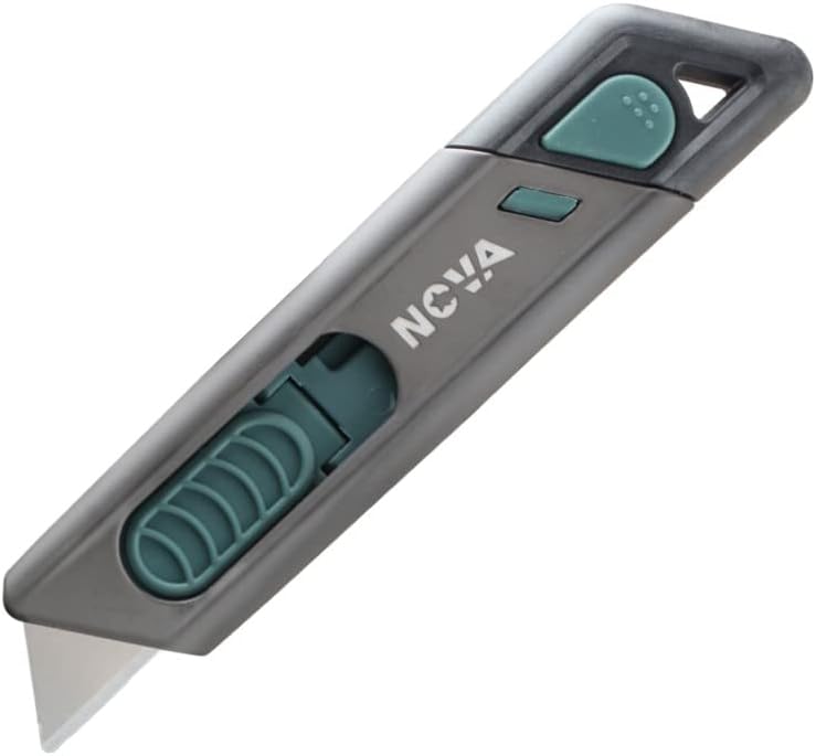 Nova Lock N Cut Self-Retracting Safety Box Cutter with 2 Blade-Depth Setting, 2-side window, Safety Knife with Standard Utility Knife Blades, Safety-Lock Design