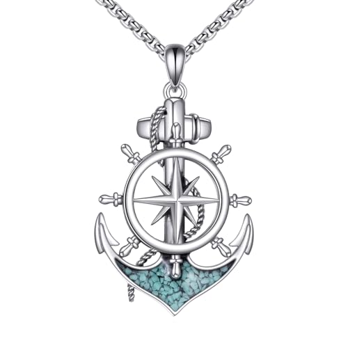 Collier ancre argent 925 boussole anti-oxydation pour homme actif