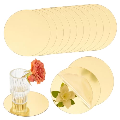 NBEADS 24 Pcs Miroir Rond en Acrylique pour Centre de Table, 10cm Miroirs Ronds Supports à Bougies pour Décoration Murale Centres de Table de Mariage Décorations de Fête Prénatale, Épaisseur 0.8mm, Or