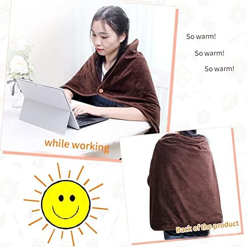 Electric USB Heated Shawl Blanket, Portable Electric Wrap Blanket Heated Wearable Flannel Shawl with Buttons, Fast Heating, Electric Throw for Home Office Use - 100 x 70 cm Brown