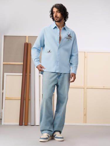 The Souled Store Store The Souled Store Cotton Linen Waves Sky Blue - Image 4