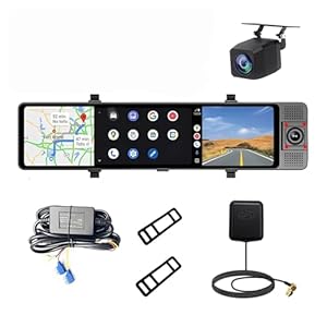 budiniao Auto Dashcam mit 3 Kanälen, 12 Kameras, 4+64 GB, 1080p HD Auflösung, Rückspiegel, 24 Stunden Parküberwachung und 4G Speicher