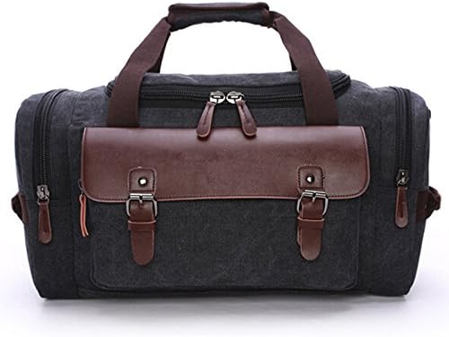 Duffle Bag Canvas Travel Bag Big Capacity Carry on Weekend Bag for trip (Black)