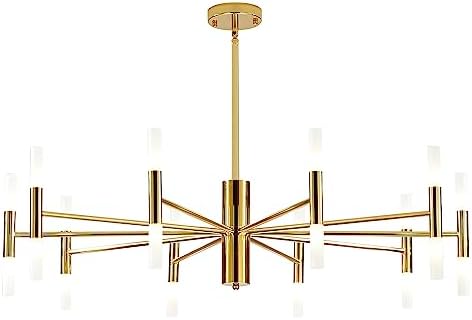 BOKT Mid Century Gold Sputnik Chandelier Large Anti Brass 20-Lights LED Chandelier Semi Flush Mount Ceiling Light Contemporary Round Dining Room Island Pendant Light Fixture