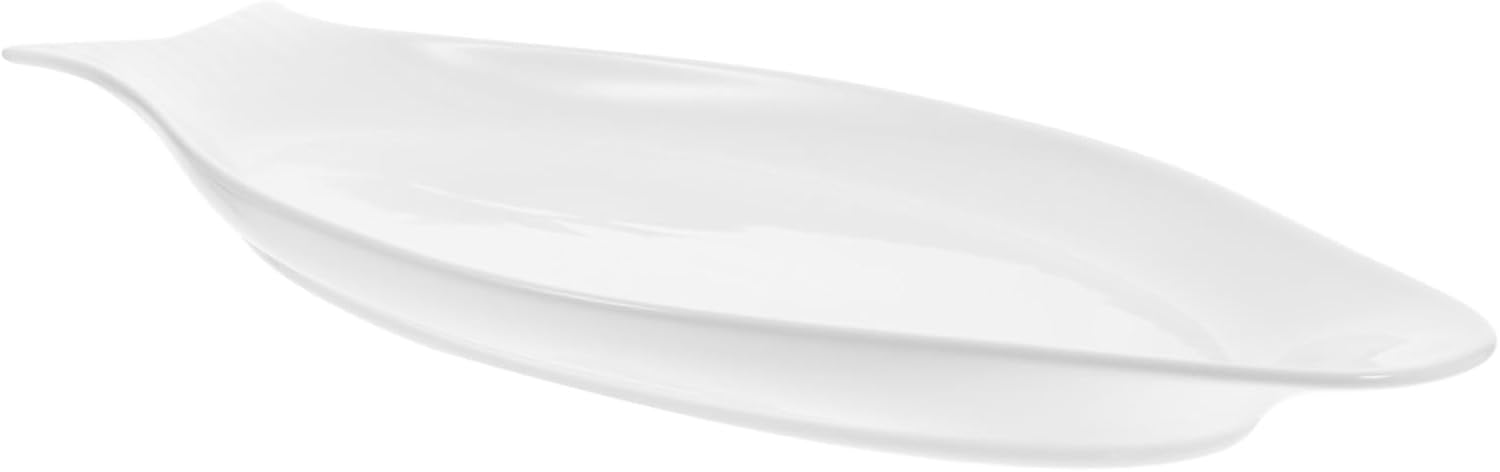 Pure White Oval Ceramic Fish Plate for Steaming and Serving Glossy No Spill Design Food Tray for Home Restaurant Parties Weddings Stylish Household Tableware
