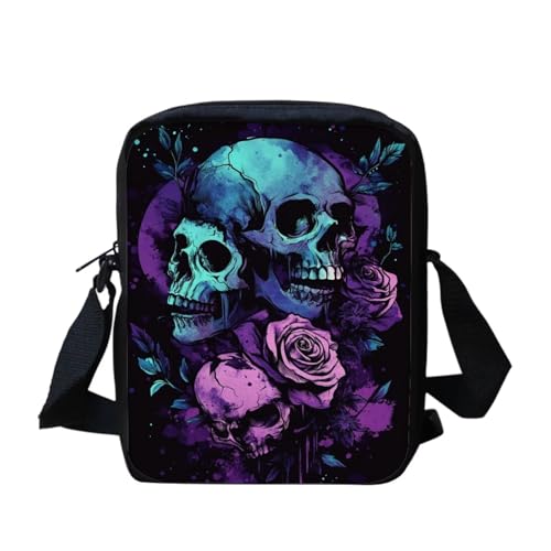 COEQINE Purple Butterfly Crossbody Purses For Women Small Size Thick Strap Skull Gothic Handbags For Women Goth Design Themed Small Purses For Women Multi-Compartment Hobo Daypack For Travel