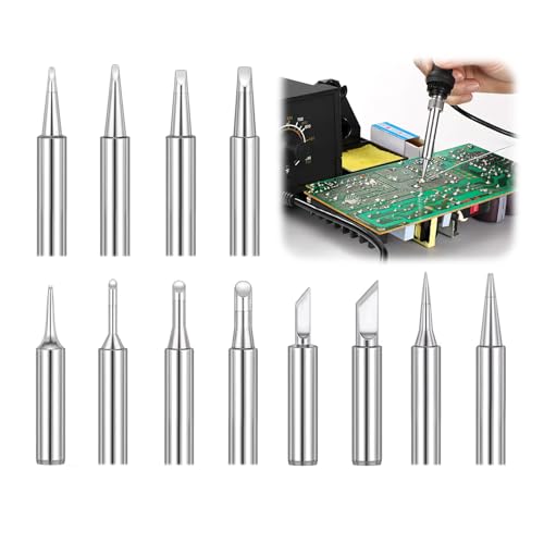 12-Pack 900M Soldering Iron Tips, Compatible with Hakko 936/937 Yihua Atten Ryobi Quick Stations/Guns Copper Lead-Free Multi-Shape Soldering Set (Chisel Conical Knife) for Welding Equipment Accessory