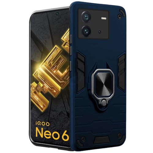 Image of AESTMO iQOO Neo 6 5G Back Case Cover | Tough Armor Bumper | Ring Holder & Kickstand in-Built | 360 Degree Protection Cover for iQOO Neo 6 5G (Blue)