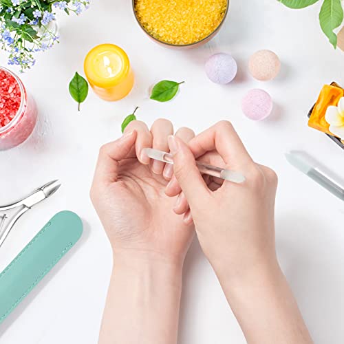 2 Pcs Glass Cuticle Pusher With Leather Case, Glass Cuticle Stick Fingertip Precision Filing Cuticle Remover Etched Dual-Ended Manicure Stick #TOP1