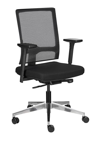Bürostuhl mit Armlehnen, Arbeitsstuhl mit Netzrücken, ergonomischer Schreibtischstuhl, schwarz, Drehstuhl mit Rollen, office / desk / gaming chair, 110 kg belastbar, fürs Arbeitszimmer, Homeoffice