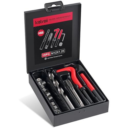 Kolvoii M12×1.25 Helicoil Thread Repair Kit, Metric M12 Helicoil kit with HSS Drill Bit, Tap & Stainless Steel Inserts for Wheel Hub, Suspension & Engine Block Repair by Kolvoii - Used condition - CA$17.38