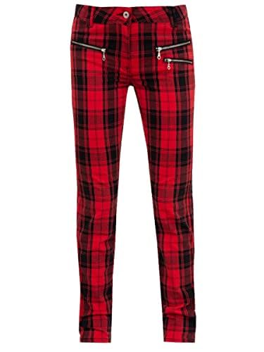 Rot-Schwarz Karierte Damenhose