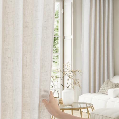 NICETOWN Extra Long Linen Curtains 132 Inch Length 2 Panels Set for Living Room, 55" Wide Thick Flax Linen Blend Privacy Drapes Rod Pocket & Back Tab with Light Filtering for Bedroom/Farmhouse