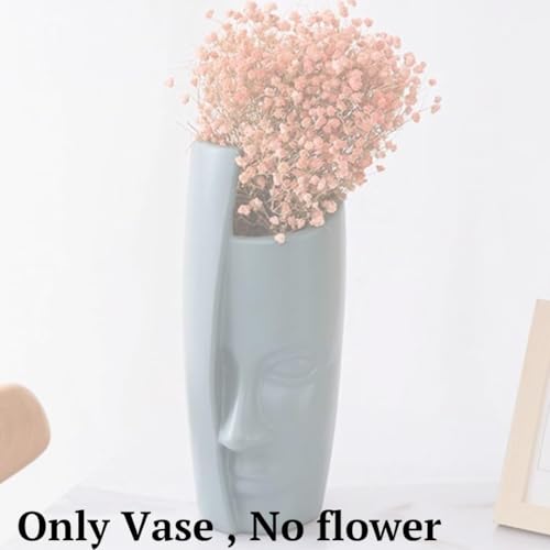 Image of SATYAM KRAFT 1 Pcs Face-Shaped Vase for Home Decor, Living Room, Office, Bedroom, Centre Table, Balcony,Ceramic Look Unbreakable Showpiece Flower Pot for Decorations (Blue) (Vase only) Size - 30 cm