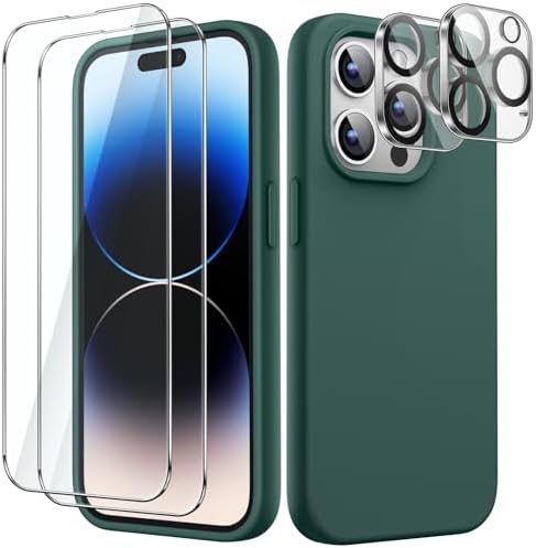 JETech 3 w 1 Silikonowe Etui do iPhone 14 Pro Max 6,7 Cala, z 2 Sztuki Ochraniacz Ekranu i Obiektyw Aparatu Ekran, Folia ze Szkła o Pełnym Pokryciu, Odporna na Wstrząsy Case (Czarny)