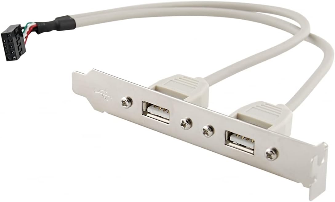 2-Port USB 2.0 Rear Panel Bracket Host Adapter, USB 2.0 Female (x2), 9 pin Motherboard Cable, 11in, Compatible with Desktop, Laptop, Printer, Keyboard, Mouse, Windows, macOS, Linux