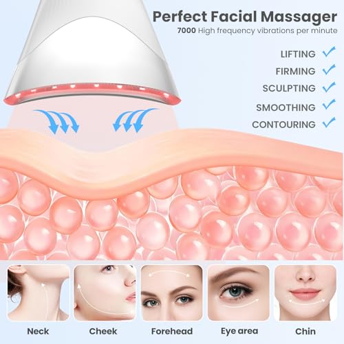 7 Color Light Face and Neck Massager Tool of Double Chin Reducer, Facial Massager with Adjustable Vibration and Thermals for Wrinkles Face Sculpting Tool with Base (White) - Thumbnail 2