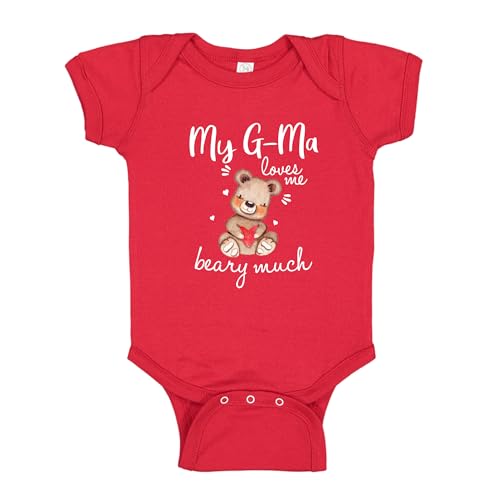 My G-ma Loves Me Beary Much Baby Bodysuit One Piece 12 mo Red
