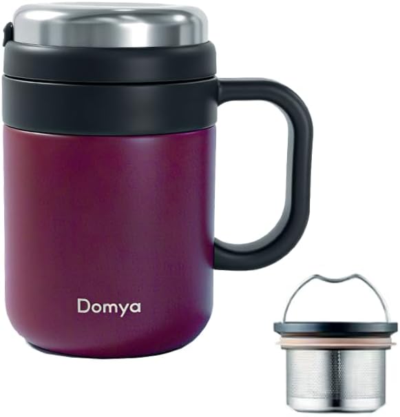 Vacuum Insulated Stainless Steel Water Bottle Mug w/Removable Tea Strainer — 17oz/500ml Leak-Proof Flask, Keeps Drinks Hot & Cold, Travel Mug for Tea Coffee Outdoor (Berry).