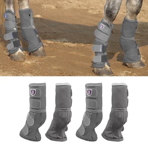 Harrison Howard Horse Fly Boots Perfect Contoured Fit Leg Guards Dense Mesh Boots with Ventilated Comfort Reliable Protection from Summer Elements Set of 4 Original Grey L