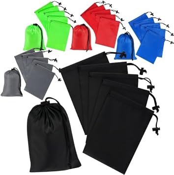 PALTERWEAR Multicolor Bundle - 30 Drawstring Bags with Toggle - Nylon Cinch and Ditty Pouch 5 x Six-Pack 6 Black, 6 Gray, 6 Blue, 6 Green, 6 Red, 5 x 7 Inch
