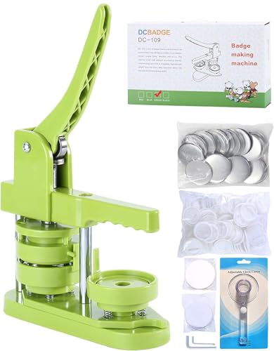DCBADGE Button Maker Machine, (3rd Gen) Installation-Free DIY Pin Maker Machine, Badge Maker Button Press Machine Kit with Free Button Parts&Circle Cutter&Wrench Gadget (Green, 58mm(2.25in))