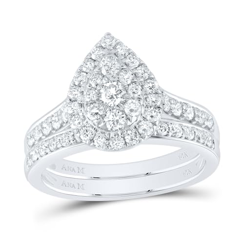 SB Jewelers 14Kt White Gold 1 CTW Natural Diamond Pear Double Halo Fashion Bridal Set