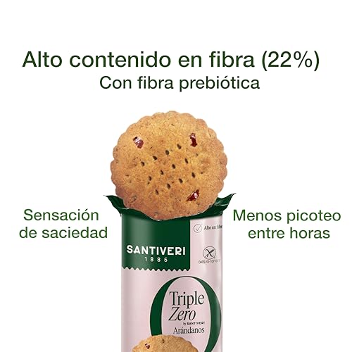Miniatura 5 de Santiveri - Galletas Arándanos Triple Zero, Galletas Crujientes Con Avena Integral Y Arándanos Rojos, Altas En Fibra, Sin Edulcorantes, Sin Azúcar Añadido Ni Gluten, Vegano - 205 G
