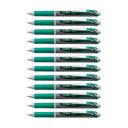 Pentel EnerGel RTX Retractable Liquid Gel Pen, Bold Line, Metal Tip, Green Ink (BL80-D), 1.0mm (Pack of 1, 12 Count Total)