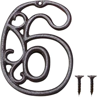 Zayookey 4.5 Inch Cast Iron House Number Rustic Address Sign Metal Number for Home, Street, Door, Mailbox, Fence (6)