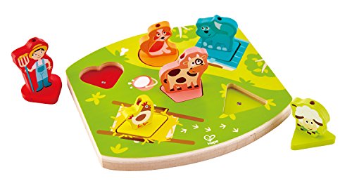 Hape Bauernhof-Geräusche-Puzzle - Soundpuzzle, aus Holz, Lernspielzeug mit Tiergeräuschen, Motorik- und Wahrnehmungstraining, pädagogisches Spielzeug für Kinder ab 18 Monaten