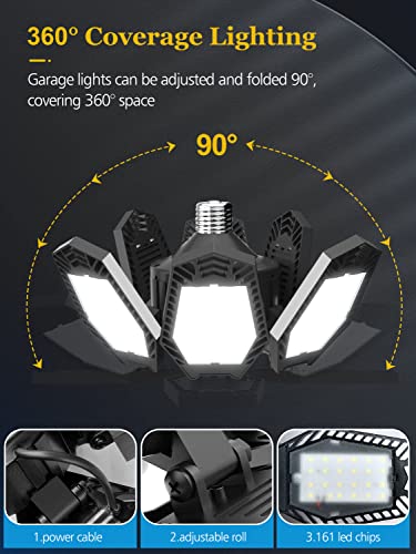 Arsali 2 Pack Led Garage Light,120W 6+1 Panels Deformable 6500K Led Garage Ceiling Light Multi-Position Adjustable E26 Shop Lights For Garage, Basement, Barn, Workshop, High Bay Light #TOP5