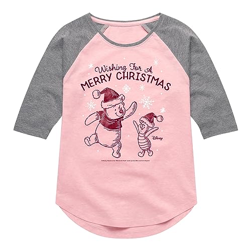 Disney Winnie The Pooh - Pooh & Piglet - Wishing A Merry Christmas - Toddler & Youth Girls Raglan Graphic T-Shirt