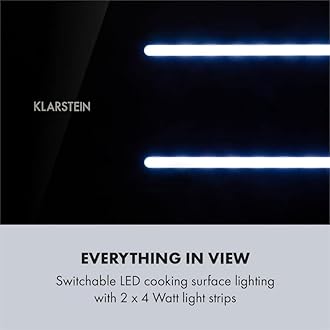 Klarstein High Line Ceiling Hood - Built-In, 77 cm, 410 m3 / h, Circulating/Exhaust Air, 3 Steps, LED, Remote Control, Activated Carbon Filter, Substructure Hood, Stainless Steel/Black Glass