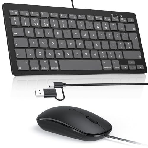 Image of OMOTON Wired Mac Keyboard and Mouse, USB/Type-C Dual Interface Wired Keyboard Mouse for Apple Mac Pro/Mini, iMac, MacBook Pro/Air, QWERTY UK Layout, Graphite