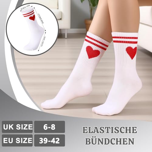 Utensilsto 4 Paar Tennissocken Damen 39-42 Sportsocken mit Streifen Herz Motiv Tennis Socken Damen Laufsocken Atmungsaktiv Baumwollsocken für Sport und Freizeit