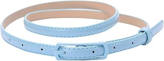 Selighting Women's Solid Color Faux Leather Skinny Belts for Dresses (One Size, Light Blue)