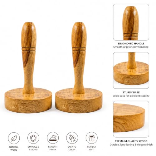 Image of Wooden Roti Press for Kitchen | Manual Chapati & Puri Press | Handmade Natural Hardwood Dough Presser | Heavy Duty Roti Maker for Puri, Papad, Khakhra & Mini Pizza Base | Pack of 2