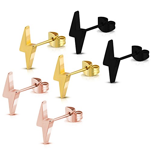Stainless Steel Lightning Bolt Flash Thunder Button Stud Post Earrings