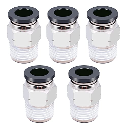 Mxuteuk 5Pcs 1/4"Npt Push To Connect Tube Fittings Copper Pneumatic Fittings Male Straight Push In Air Hose Fittings 1/4" Tube Od X 1/4" Npt Thread #TOP27