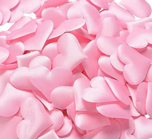 Vsorce4u Pink Satin Padded Fabric Love Hearts Confetti - Table Confetti For Valentine's Day Birthday Wedding Engagement Anniversary Arts And Crafts Embellishment Card Decoration DIY (50pcs)