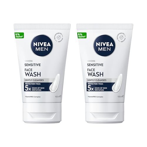 NIVEA MEN Sensitive Face Wash 100ml | With Chamomile & Vitamin E | Soap Free Formula | Gentle Cleanser for Men | Relieves Skin Irritation | Removes Dirt & Excess Oil | Mens Sensitive Skin Face Wash