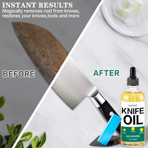 Knife Blade Oil Rust Eraser Kit,6 PCS Include Knife Sharpener,Refillable Spray Bottle for Preventing Rust,Maintenance Oil (3.4 oz) for Carbon Steel,Cleaning,Protection and Lubricant Care Set by AJSIIPPVS - Used condition - Image 3