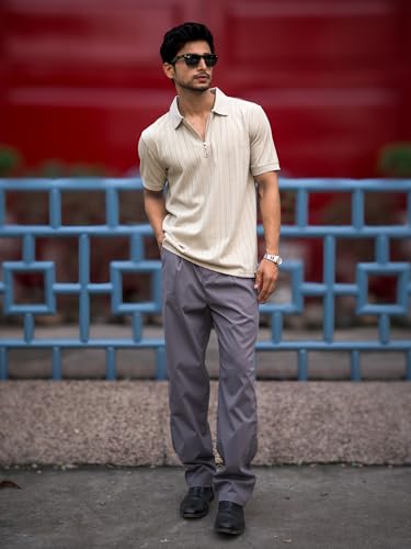Image of Maniac || Men || Solid || Textured || Polo Neck || Half Sleeve || Cotton T-Shirt