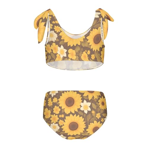 Sunflower Cow Leather Skin Brown Pattern Girls Two Piecing Kids Bikini Set Quick-Dry Swimsuits Swimming Suits Adjustable2