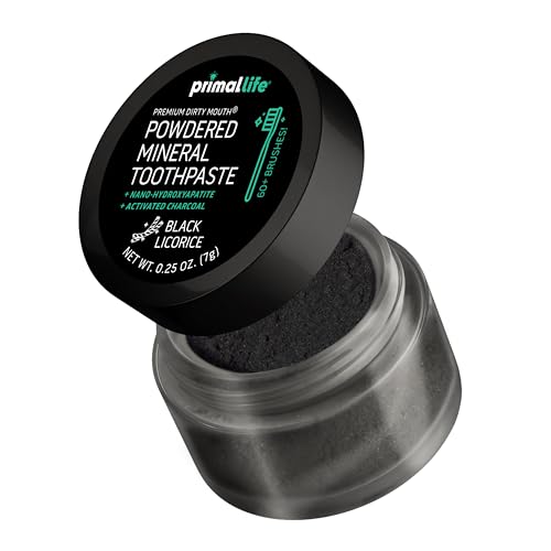 Image of Primal Life Organics - Dirty Mouth Toothpowder, Activated Charcoal Tooth Cleaning Powder, Essential Oils Natural Kaolin Bentonite Clay, 60+ Brushings, Organic Vegan (Charcoal Black Licorice, 0.25 oz)