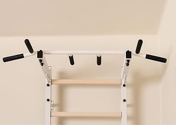 221W Wallbars, Stall Bars, Swedish Ladder, Gymnastic Ladder with Fixed Steel 6-Grip Pull Up Bar, Wall Mounted for Suspension Training, Strength Training, Full Body Workout, Teenager Rooms